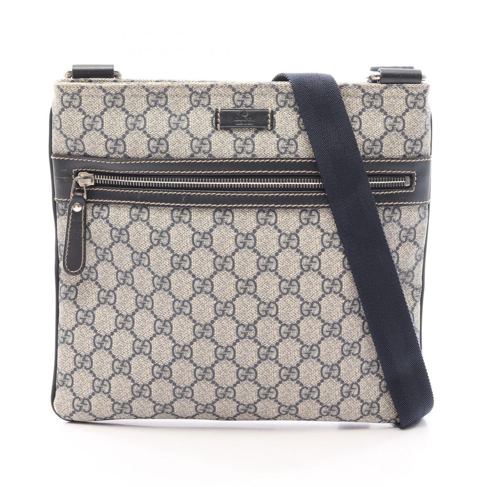 [중고] Gucci 구찌 숄더백 GG 수프림 295257 네이비 PVC 코팅 캔버스 레더 GG 플러스 메신저백 여성용 Used B