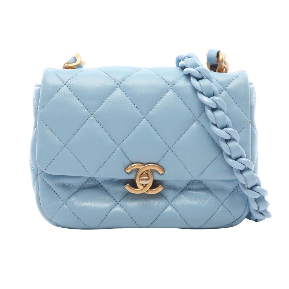 [중고] Chanel 샤넬 숄더백 마틀라세 콤비 하드웨어 라이트 블루 램스킨(양가죽) 마틀라세 스몰 플랩 체인 숄더백 여성용