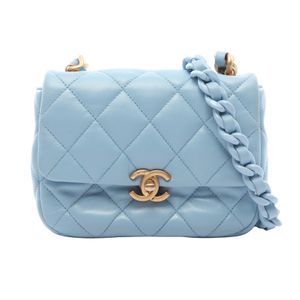 [중고] Chanel 샤넬 숄더백 마틀라세 콤비 하드웨어 라이트 블루 램스킨(양가죽) 마틀라세 스몰 플랩 체인 숄더백 여성용