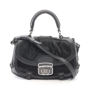 [Used] Celine CELINE Handbag 2WAY Black Leather Leather Calf Hair 2-way Handbag Women's Used A