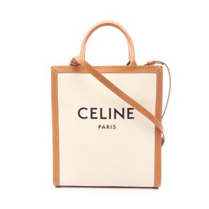 【二手】Celine CELINE托特包 小號直式 Cabas 2WAY 象牙白/ブラウン帆布皮革直款 Cabas 小號 女士二手 B