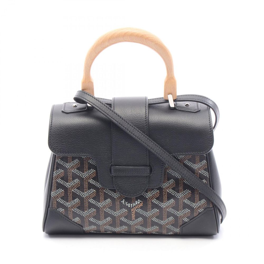 【二手】 GOYARD Saigon Mini 兩用手提包 SAIGONMINTY01CL03P 黑色/ブラウン/米色 PVC塗層帆布皮革 Saigon Mini 兩用手提包