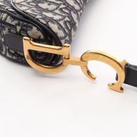 【중고】 Dior 손가방 새들백 오블리크 자카드 네이비/아이보리 캔버스 레더 오블리크 새들백 여성용