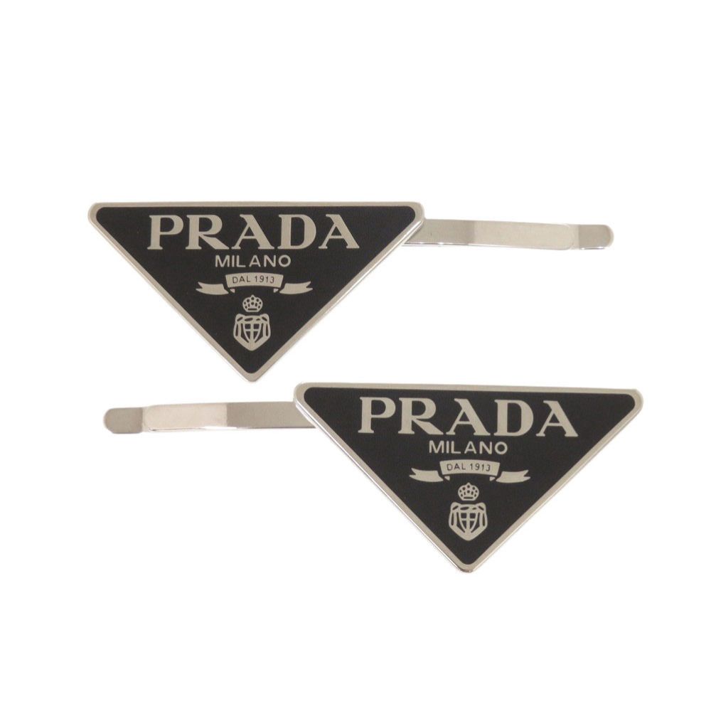 Prada 三角形標誌金屬黑色銀色髮夾髮飾 1188 [二手] PRADA