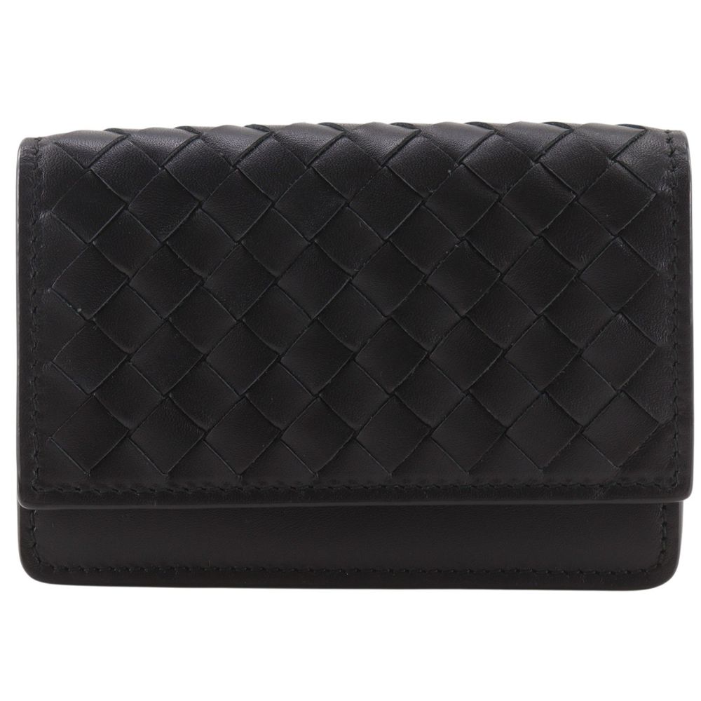 Bottega Veneta Intrecciato 編織名片夾/卡包，小牛皮，黑色，翻蓋，男女通用 [二手]