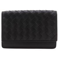 Bottega Veneta Intrecciato 編織名片夾/卡包，小牛皮，黑色，翻蓋，男女通用 [二手]
