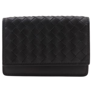 BOTTEGA VENETA 인트레치아토 명함지갑 카드케이스 카프스킨 블랙 플랩 유니섹스【중고】