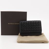 Bottega Veneta Intrecciato 編織名片夾/卡包，小牛皮，黑色，翻蓋，男女通用 [二手]