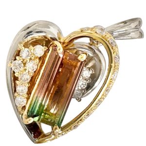 Color Tourmaline 1.90 ct Diamond 0.29ct Pendant top, Pt900 Platinum/K18 Gold, 8.0g, Women's [Used]