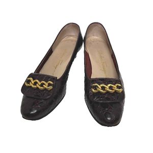 Salvatore Ferragamo 로우힐 크로코 엠보싱 5 1/2 C 펌프스
 Salvatore Ferragamo 와인 레드【중고】