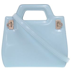 미사용급 Salvatore Ferragamo 완다 미니 간치니 페이턴트 레더 라이트 블루 2WAY 손가방 숄더백 0299【중고】Salvatore Ferragamo