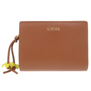 신품급 LOEWE 데이지 노트 컴팩트 월렛 가죽 브라운 반지갑/미니지갑 브라운 0278【중고】LOEWE