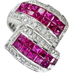 Size 15.5, Mystery Ruby 1.75ct, Diamond 0.40ct, K14WG White Gold Ring, 8.5g, Women's [Used]