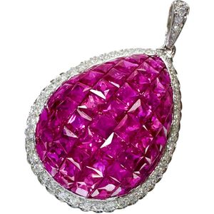 Mystery Ruby 10.40ct, Diamond 0.50ct Pendant top, K18WG White Gold, 8.9g, Women's [Pre-owned]