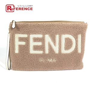FENDI logo sheepskin fur clutch bag