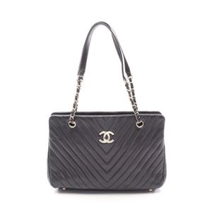 [중고] Chanel 샤넬 토트백 V스티치 쉐브론 블랙 레더 쉐브론 V스티치 체인 토트백 여성용 Used B