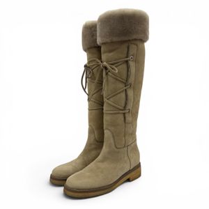 Excellent condition☆Loro Piana lace-up sheepskin boots, long boots, beige, size 38, women's, with dust bag.