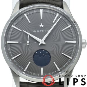Zenith Elite Classic Moon Phase Watch 40.5mm Elite Moon Phase 03.3100.692/03.C923 Box, Warranty Card, Stainless Steel/Leather Strap, Men's Watch, Gray, Excellent Condition [Used]