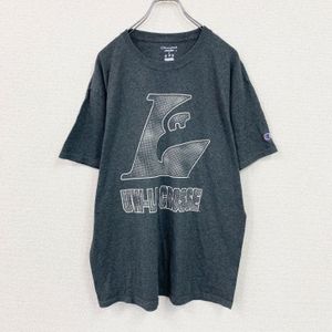 Champion short-sleeved printed T-shirt, college print, embroidered logo, current model, dark gray, size XL, vintage.