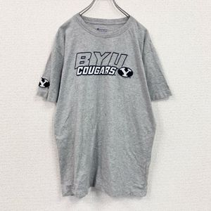 Champion short-sleeved printed T-shirt, English lettering print, college print, embroidered logo, current model, gray, size L, vintage.