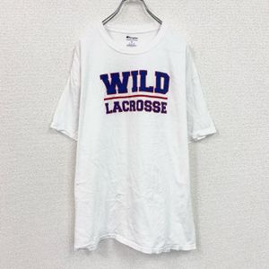 Champion short-sleeved printed T-shirt, English lettering print, crew neck, current model, white, size XL, used clothing.
