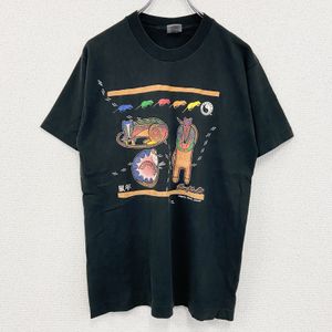 FRUIT OF THE LOOM short-sleeved printed T-shirt, black, size M, used.