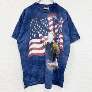 THE MOUNTAIN Short-Sleeve Printed T-Shirt, Animal Print, Tie-Dye, Blue, Size L, Vintage
