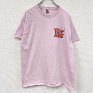 TOM and JERRY Short-Sleeve Printed T-Shirt, Anime T-Shirt, Double-Sided Print, Pink, Size L, Used Clothing