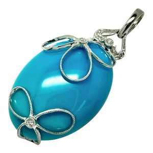 Turquoise 19.49ct, Diamonds totaling 0.05ct, K18WG White Gold Pendant top, 6.0g, Women's [Used]