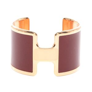 [Used] Hermes HERMES Bangle Olympe Rouge Calfskin (Cowhide) GP (Gold Plated) Bangle Women's Used A