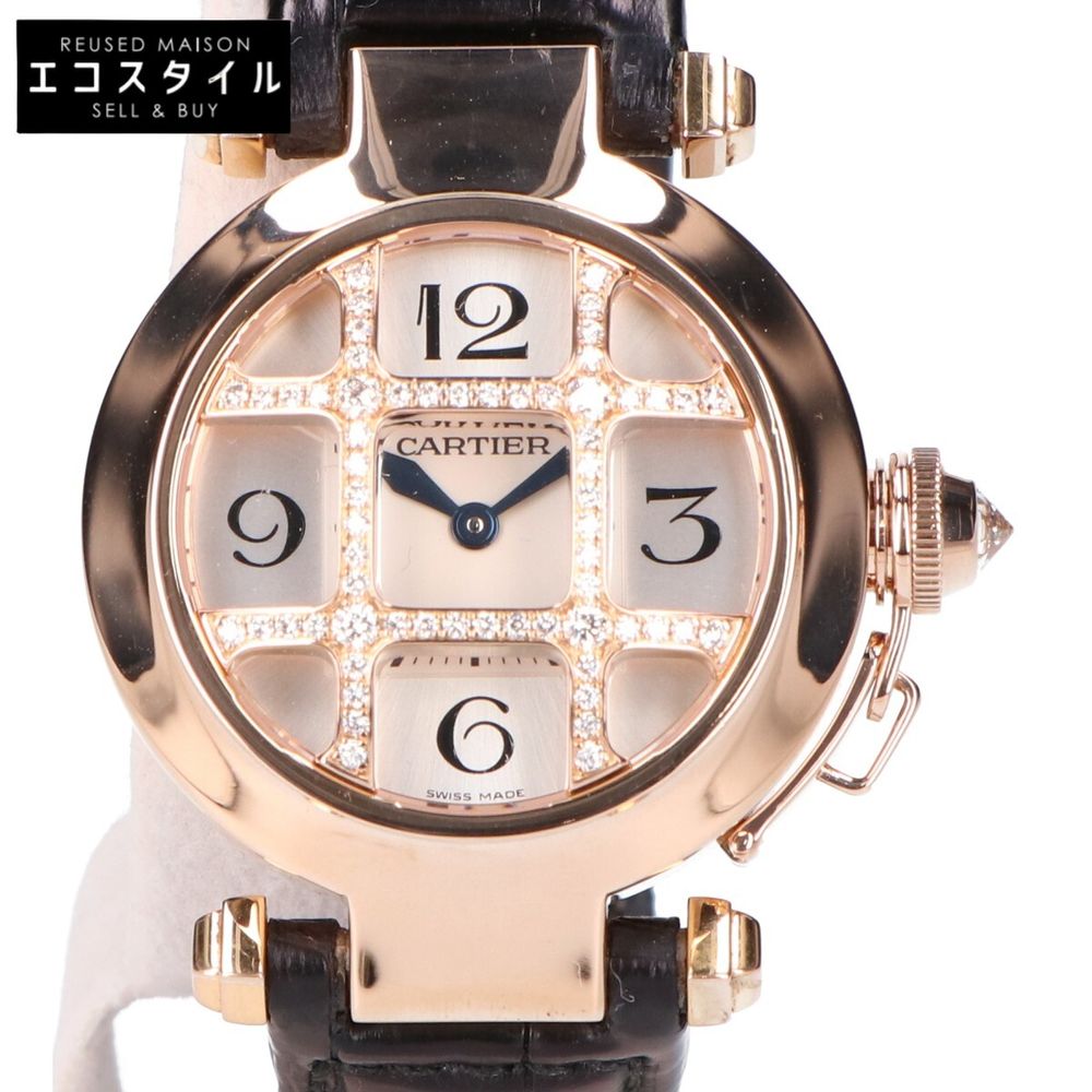 Cartier 폴리싱 완료 750YG 파샤 32 그리드 D 컨벡스 WJ11951G K18×다이아몬드 쿼츠 시계 -【중고】