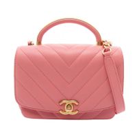 [중고] Chanel 샤넬 숄더백 쉐브론 V스티치 탑 핸들 2WAY 핑크 레더 쉐브론 V스티치 탑 핸들 2way 체인 숄더백
