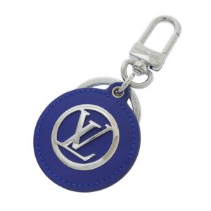 최상급 컨디션▲LOUIS VUITTON 루이비통 M00744 포르트 클레 LV 패디드 서클 레더 키링 백 참 키홀더 블루 이탈리아제 여성용 박스 포함