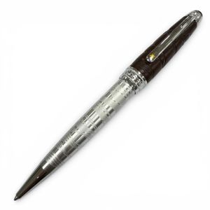 極美品▼MONTBLANC モンブラン 119686 マイスターシュテュック 星の王子さま ル プティ プランス アビエイター ソリテール ドゥエ ミッドサイズ レザー ホワイトスター ツイスト式 ボールペン シルバー ブラウン ドイツ製 メンズ 筆記確認済み 箱付き