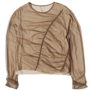 RBS Ray BEAMS 24AW Tulle Asymmetric Gathered Top 61-14-0787-370 ONE SIZE BROWN Sample Item Long Sleeve Sheer Layered Cut and Sew Top [Used] [RBS Ray BEAMS]