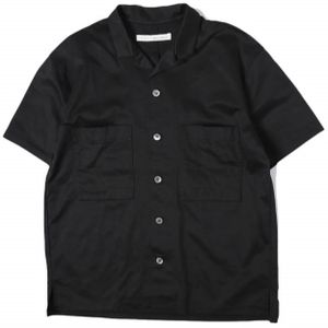 CURLY Japanese-made T/C jersey open Color shirt, size 2 (M), black, short-sleeved, open-neck top [Used] [CURLY]