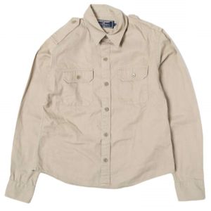 POLO SPORT 90s Cotton Twill Safari Shirt, Size 11, Beige , Ralph Lauren , Long Sleeve Top [Used] [POLO SPORT]