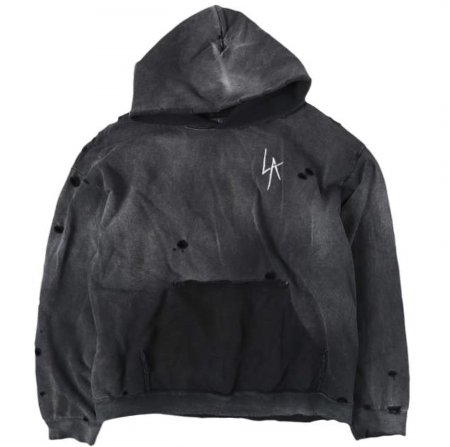 LOCAL AUTHORITY ローカルオーソリティー 25AW アメリカ製 LA Slash Destroyed Hoodie スラッシュ デストロイド フーディー XL BLACK 定価72,600円 ダメージ加工 裏起毛 スウェットプルオーバーパーカー トップス【中古】【LOCAL AUTHORITY】 LOCAL AUTHORITY ローカルオーソリティー 25AW アメリカ製 LA Slash