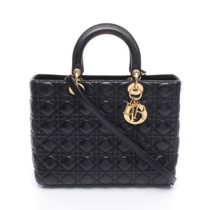 [Used] Dior Lady Dior Large Cannage 2-Way Handbag, Black Leather, Ladies' Tote Bag, Used A