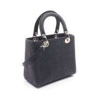 [Pre-owned] Dior Lady Dior Cannage 2-Way Handbag, Matte Black Leather, Women's Tote Bag