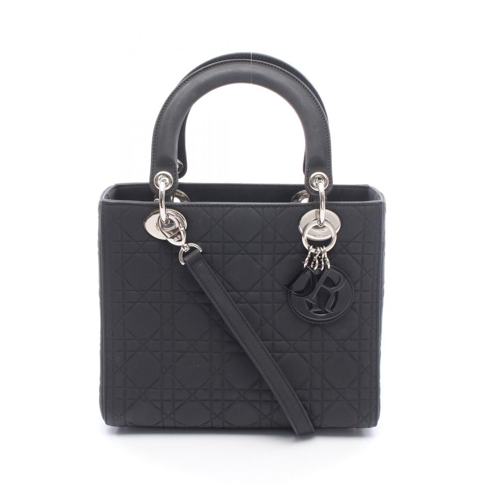 [Pre-owned] Dior Lady Dior Cannage 2-Way Handbag, Matte Black Leather, Women's Tote Bag