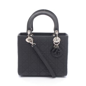 [Pre-owned] Dior Lady Dior Cannage 2-Way Handbag, Matte Black Leather, Women's Tote Bag
