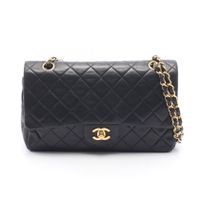 [Pre-owned] Chanel Matelassé Shoulder Bag, Double Flap, Black Lambskin (Sheepskin Leather), Chain Shoulder Bag, Women's.