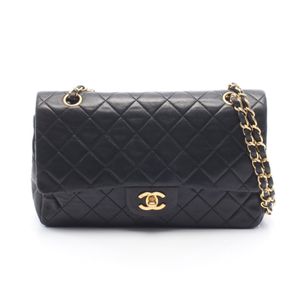 [Pre-owned] Chanel Matelassé Shoulder Bag, Double Flap, Black Lambskin (Sheepskin Leather), Chain Shoulder Bag, Women's.