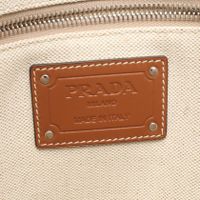[Used] Prada PRADA Tote Bag MISTOLINO+VITEL 1BG347 Ivory/Beige Canvas Leather Small Linen Blend Tote Bag Women's Used B