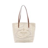 [Used] Prada PRADA Tote Bag MISTOLINO+VITEL 1BG347 Ivory/Beige Canvas Leather Small Linen Blend Tote Bag Women's Used B