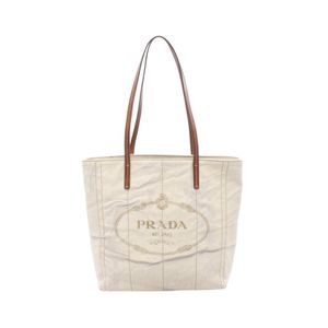 [Used] Prada PRADA Tote Bag MISTOLINO+VITEL 1BG347 Ivory/Beige Canvas Leather Small Linen Blend Tote Bag Women's Used B