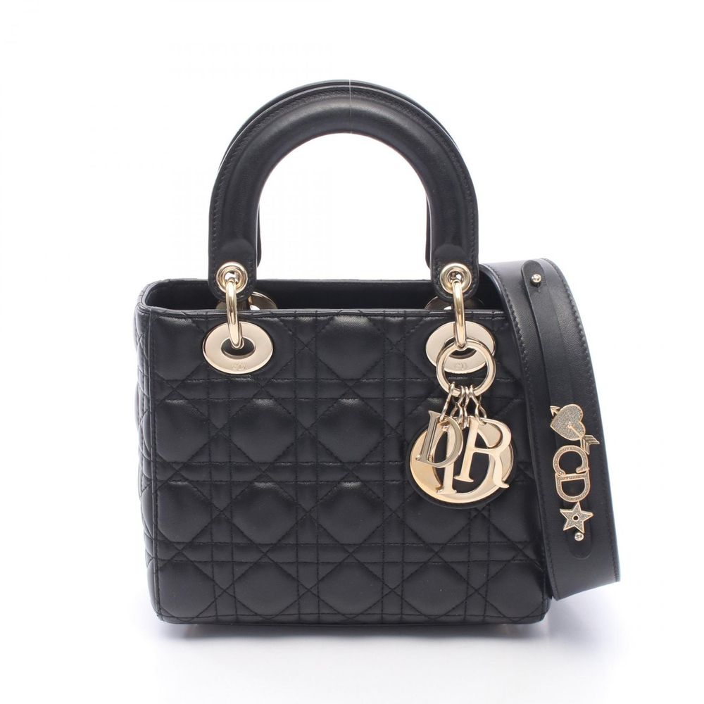 [Pre-owned] Dior My ABCDior Lady Dior Small Cannage 2-Way Handbag, Black Leather, Lady Dior MY ABCDIOL 2-Way Tote Small