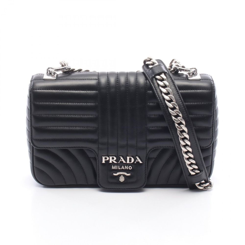 [Used] Prada PRADA Shoulder Bag Diagram Chain Shoulder Bag Medium Black Leather Diagram Chain Shoulder Bag Medium