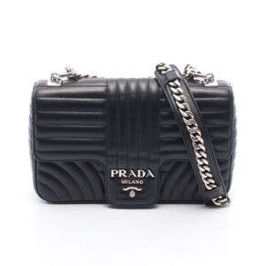 [Used] Prada PRADA Shoulder Bag Diagram Chain Shoulder Bag Medium Black Leather Diagram Chain Shoulder Bag Medium